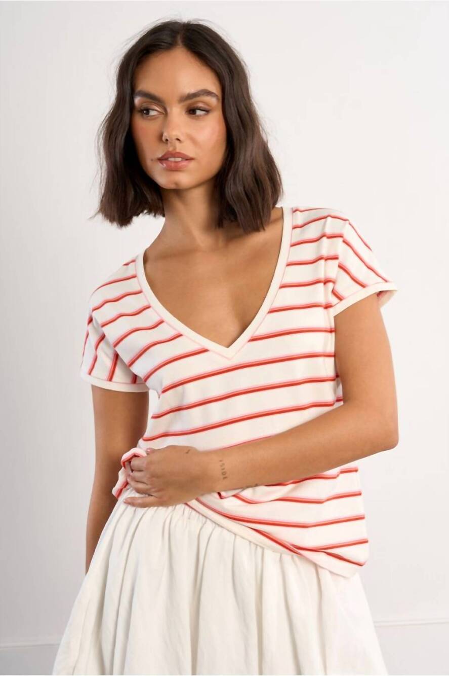 NEW MOLLY BRACKEN short sleeves striped t-shirt in offwhite